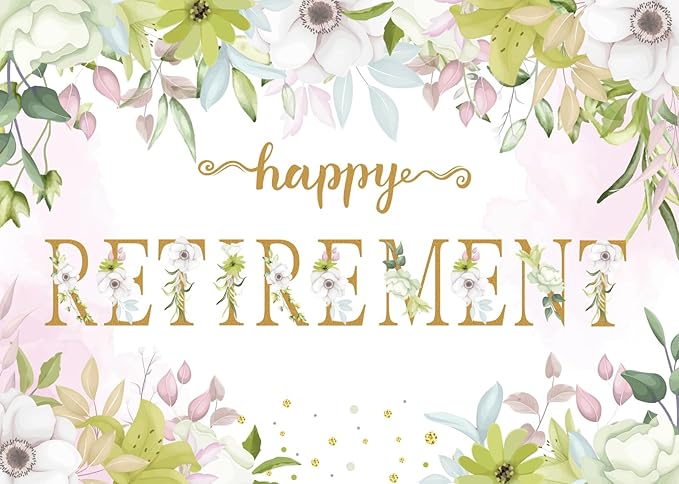 BELECO 10x6.5ft Fabric Floral Happy Retirement Backdrop Watercolor Leaves Flowers Retirement Background Retirement Party Decorations Banner Photo Booth Shoot Studio Props