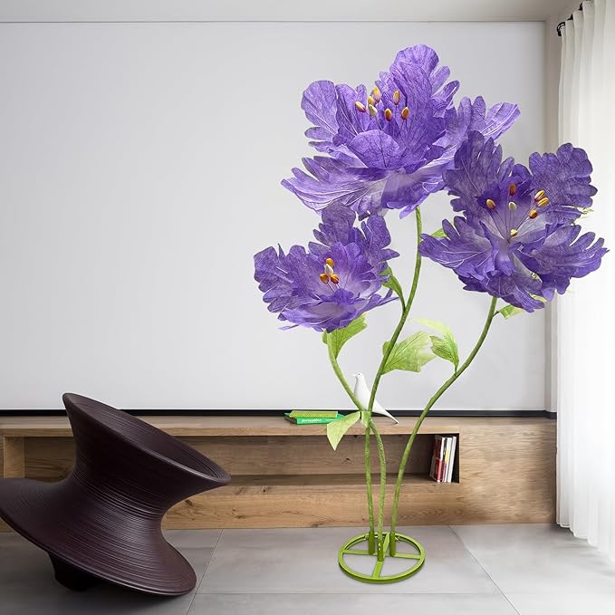 Large Artificial Plants & Flowers Giant Fake Flowers for outdoors Decorative, Long Stem Indoor Big Artificial Flower Art Home Decor for Wedding Reception Arrangement Birthday Party Shop (Purple)