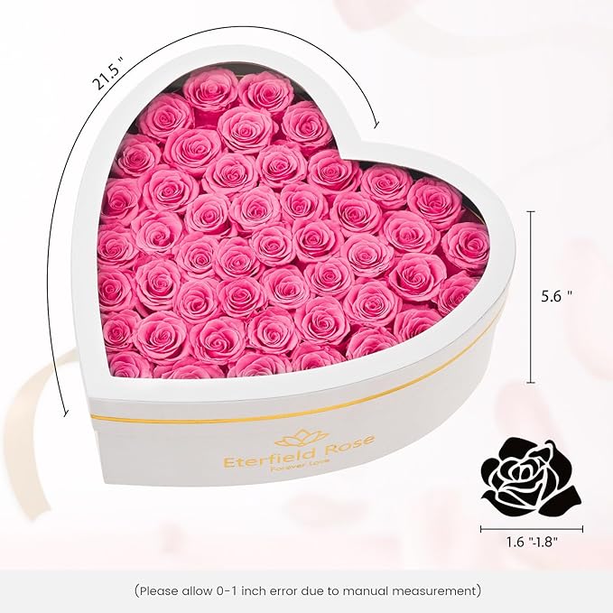 Eterfield Forever Flowers in Heart Shape Box, Preserved Roses That Last a Year Preserved Flowers Birthday for Her Mom Women Wife Valentine's Day Mother's Day (47 Roses, Pink)