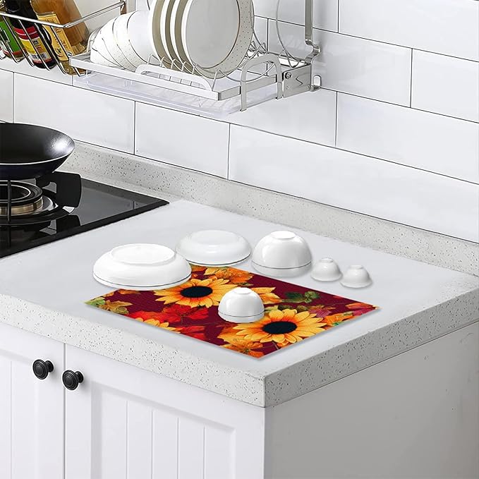 Placemats Set of 4 Waterproof Oilproof Table Mats Vintage Sunflower Pattern Washable Wipeable Heat Resistant Easy to Clean for Indoor Outdoor Party Kitchen Dining Table Decoration 12 * 18in