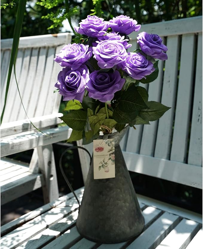 FiveSeasonStuff 12 Stems Artificial Flowers Real Touch Silk Roses for Wedding Decoration Bridal Bouquets Table Centerpieces Party Shower, Packed in Box (Eternal Purple)