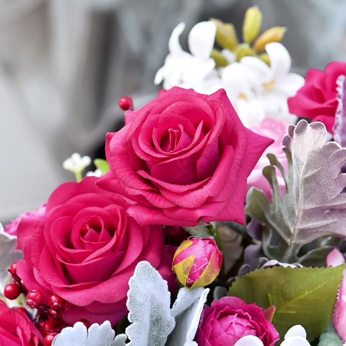FiveSeasonStuff Fake Roses Wedding Flowers Real Touch Silk Coral Pink Artificial Flowers 12 Stems