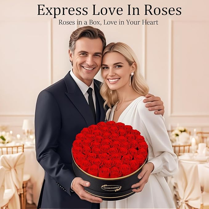 50 Preserved Roses in a Gift Box for Her - Forever Flowers for Delivery, Eternal Rose Mothers Gifts for Mom, Wife Anniversary Birthday Gifts for Women, Red