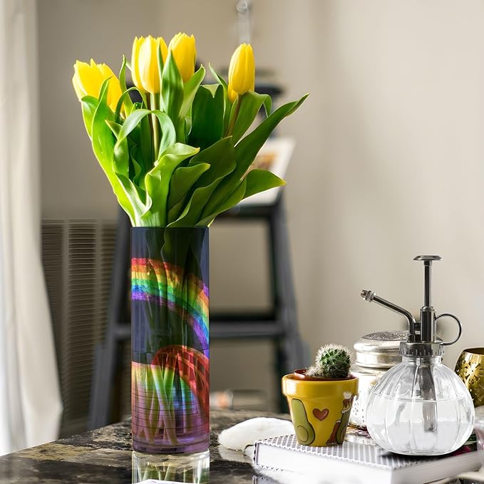 Colorful Printed Pattern Plastic Cylinder Vase 11.8 x 3.9 Inch Home Decor Vases Unbreakable Vase for Wedding Home Kitchen Living Room Decor