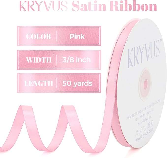 Pink Satin Ribbon, Double Faced 3/8 Inch X 50 Yards Pink Ribbon, Premium Satin Ribbon for Gift Wrapping, Crafts, Hair Bow Making, Sewing, Flower Bouquet, Wedding Party Decor