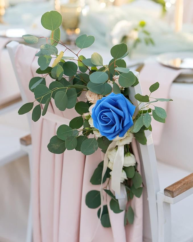 JOYLEX 100Pcs Royal Blue Artificial Flowers Realistic Roses, Real Looking Fake Roses with Stem for DIY Wedding Bouquets Centerpieces Bridal Shower Party Home Romantic Decorations (Blue, 100pcs)
