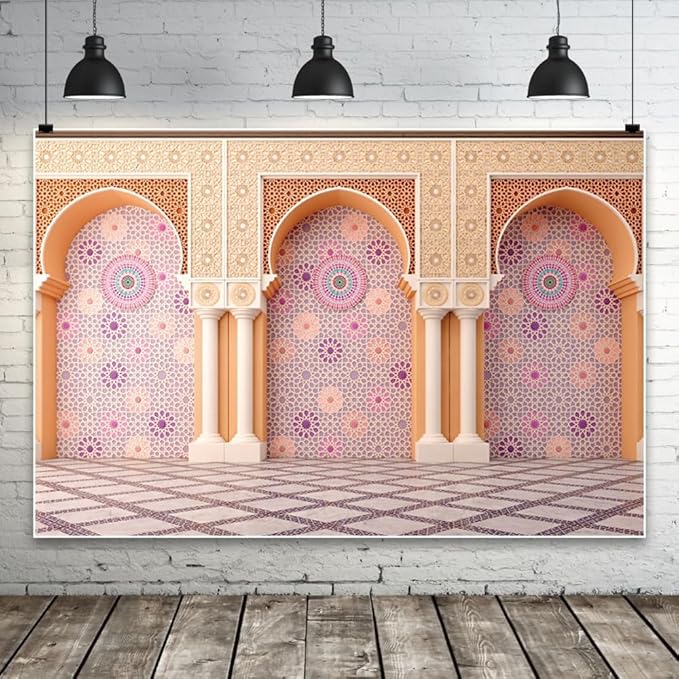 Yeele 5x4ft Bohemia Palace Backdrop Boho Style Pink Floral Wall Plaid Floor Dreamy Villa Inside Photography Background for Wedding Bridal Shower Girl Birthday Party Decor Portrait Photo Shoot Prop