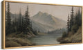 SIGNFORD Extra Large Framed Canvas Print Wall Art Mountain Forest Landscape Misty Pine Trees and Lake Scene Illustrations Modern Art Relax/Calm Warm for Living Room, Bedroom, Office - 60"x30"
