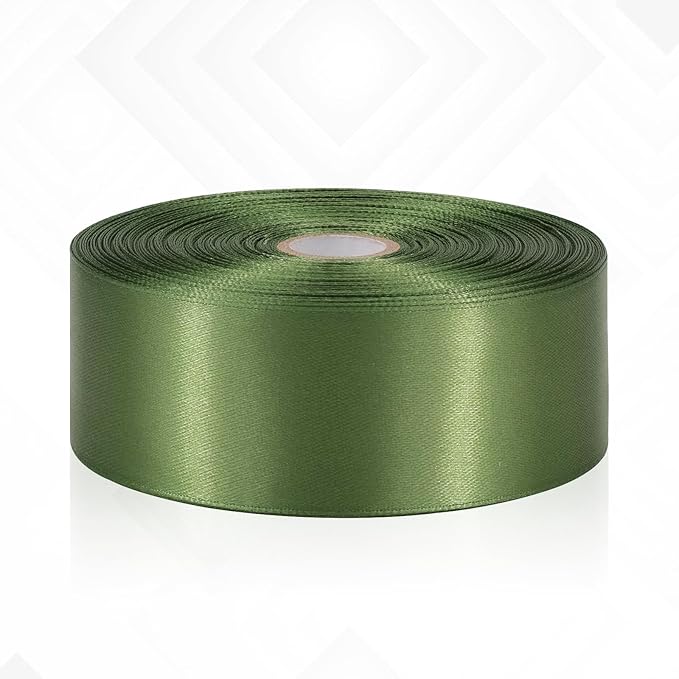 Olive Green Satin Ribbon 1-1/2 Inch 60 Yards, Solid Polyester Fabric Ribbon for Crafts, Gift Wrapping, Birthday, Flower Bouquet, Wedding, Christmas, Halloween, Easter