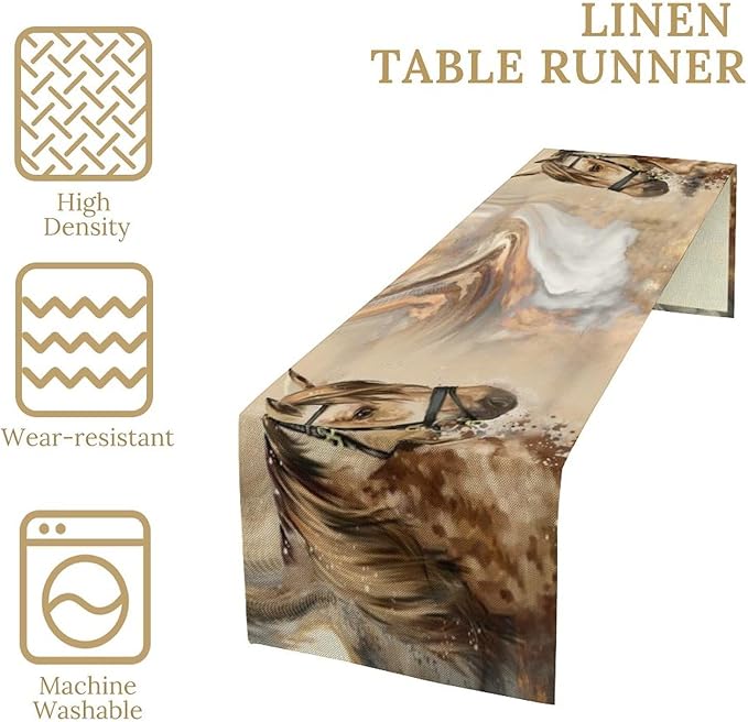 Marble Horse Table Runner, Dark Brown Marble Abstract Horse White Gold Natural Texture Dinner Runner Table Decoration for Home Kitchen Dining Holiday Party 13x108in