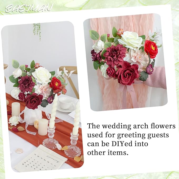 2pcs Wedding Arch Flowers,Wedding Artificial Sign Flower,Welcome Easel Door Decor Wall swags for Reception Backdrop Table Decorations Welcome Sign (Wine Red)