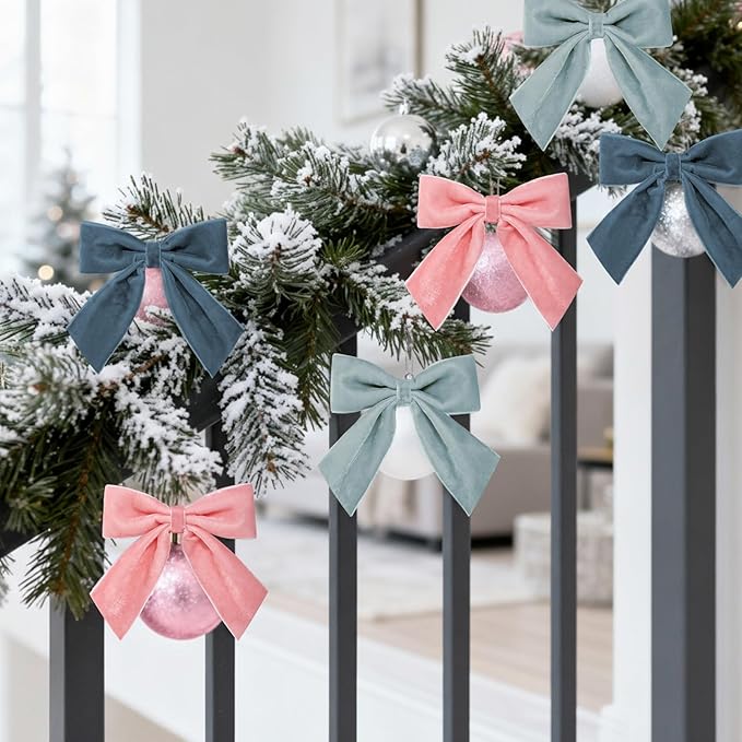 30 Pcs Velvet Ribbon Bows 5" x 4" Pre Tied Christmas Velvet Bows with Twist Tie for Gift Packaging Christmas Tree Wreaths Door Windows Wedding Party Decoration(Morandi Color)