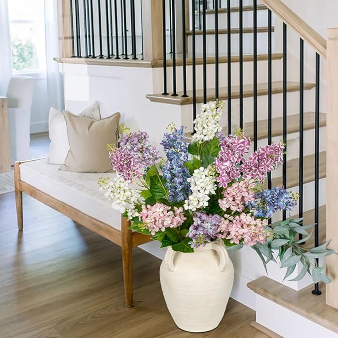 Artificial Lilac Flowers 30" Tall – Set of 3 Silk Lilac Flower Stems for Home Decor, Wedding Centerpieces, Faux Floral Arrangements – Light Purple Artificial Flowers for Vase, Spring & Farmhouse Décor