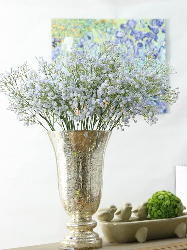 9 Pack Real Touch Artificial Baby's Breath Flowers - 21" Bendable Stems for Wedding Bouquets, Home Centerpieces & Outdoor Decor (Waterproof, Dustproof, Light Blue)