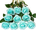 DuHouse 10pcs Fake Roses Artificial Silk Flowers Faux Rose Flower Long Stems Bouquet for Arrangement Wedding Centerpiece Party Home Kitchen Decor(Teal Blue)