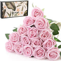 15Pcs Pearl Pink Roses Artificial Flowers Fake Roses Long Stem Velet Rose Silk Flowers for Home Wedding Decoration (Pearl Roses,Pink)