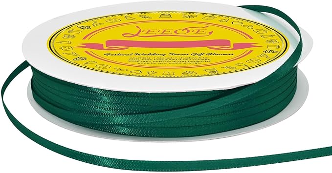 Double Face Spruce Satin Thin Ribbon 1/8 inch X 100 Yards Polyester Spruce Ribbon for Gift Wrapping Very Suitable for Weddings Party Hair Bow Invitation Decorations and More
