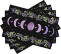 Boho Moon Flowers Placemats Set of 4,Natural Plant Moon Phase Moonlight Kitchen Party Event Table Decor,12x18 Inch,Purple 4 PCS, Style-11