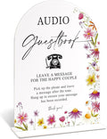 Audio Guest Book Sign for Wedding Table Decor, Wild Flower Arch Acrylic Wedding Signs for Reception, Floral Bridal Shower Engagement Party Decorations for Baby In Bloom Baby Shower