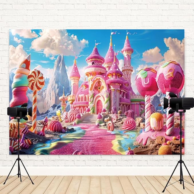10x5ft Pink Fantasy Castle Backdrop Candy Land Sweet Candy House Photography Background Baby Shower Sweet Girl Princess Birthday Banner Decorations Kids Artistic Portrait Photo Booth Prop