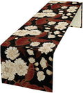 Red Gold Floral Table Runner, Boho Dark Flower Leaves Chinese Plum Blossoms Botanical Vintage White Gold Art Print Table Runner for Spring Holiday Decor, 13x70inch