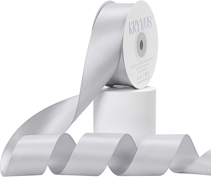 Premium Double Faced Satin Ribbon, 1-1/2 Inch X 25 Yards, Silver, Perfect for Gift Wrapping, Crafts, Wedding Decor