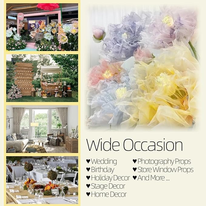 Giant Flowers for Decoration, 5 ft Large Organza Floral with LED Light, for Wedding Arrangements, Birthday Christmas Party Backdrop Decor, Photography Props, Shop Display, Yellow Pink