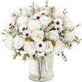 Dremisland Artificial Flowers Like Real Artificial Bouquet 4 Packs Silk Artificial Roses Bouquet with Daisy Chrysanthemum White Flowers for Centerpiece Table Wedding Party Home Decor