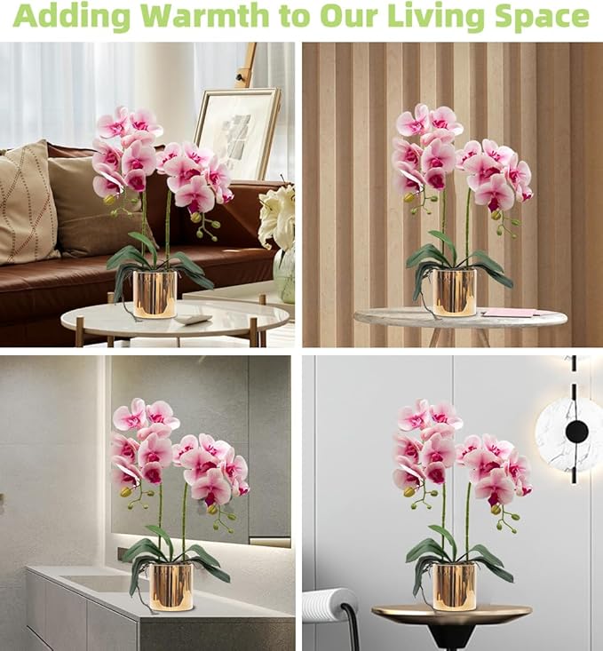 CXGS Artificial Orchid Flowers Light Pink Faux Orchids with Ceramic Vase Vivid Fake Phalaenopsis Flower Arrangement Gorgeous Artificial Plants for Wedding Party Exhibition Center Home Decor