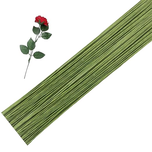 100 Pieces 18 Gauge Green Paper Covered Floral Wire Stems for DIY Crafts, Artificial Flower Arrangements 16 inch Paper Covered Floral Stems
