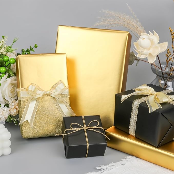 NESCCI Matte Metal Gold Wrapping Paper, Solid Color Paper,Gift Wrapping Paper,Perfect for Wedding,Valentine's Day,Birthday, Christmas,Baby Shower,DIY Bouquet (17.5 Inches X 32.8 Feet)