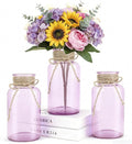 Vintage Glass Flower Vase，3 Pack Farmhouse Purple Glass Centerpiece Vases Mason Jars for Weddings, Parties & Home Decor Bulk (3, Purple)