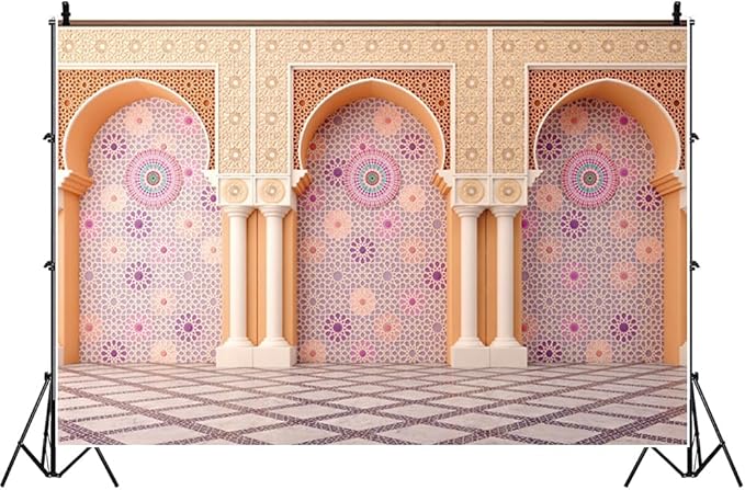 Yeele 5x3ft Bohemia Palace Backdrop Boho Style Pink Floral Wall Plaid Floor Dreamy Villa Inside Photography Background for Wedding Bridal Shower Girl Birthday Party Decor Portrait Photo Shoot Prop