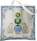 Blue and White Chinoiserie Prints Canvas Tote Bag for Women, Reusable Folding Shopping Bags with Handles