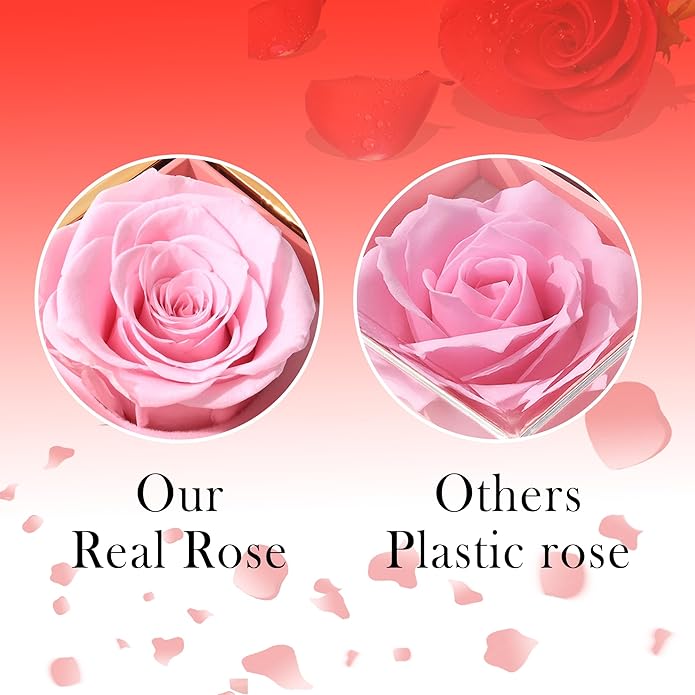 ‌TINGKU Eternal Real Rose Gift Box for Women, Preserved Rose with Customized Name Engraved Heart Necklace, Personalized Romantic Gift for Wife, Girlfriend, Mom, Mother's Day Love Keepsake