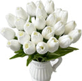 UKELER 24 Pcs Pure White Flowers Fragrant Artificial White Tulip Flowers for Floral Home Decorations Centerpieces Arrangement Wedding Bouquet