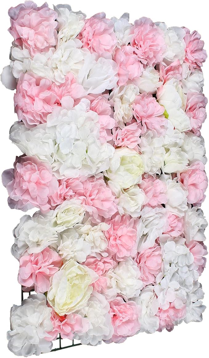 Eapmic 6Pcs 23.62"x 15.74"x 0.79" Artificial Flower Wall Panels,Flower Wall Mat Silk Flower Panels for Outdoor Garden Backyard Fence Fence Privacy Screen and Indoor Wall Decor(White+Pink)