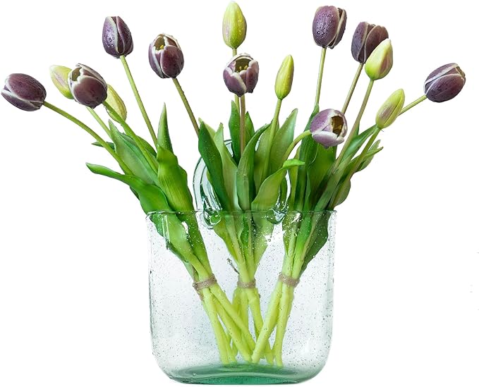 15pcs Artificial Tulips Flowers, Real Touch Latex Bouquet, Fake Tulips for Office Wedding Party Home Kitchen Garden Decoration-B Dark Plum