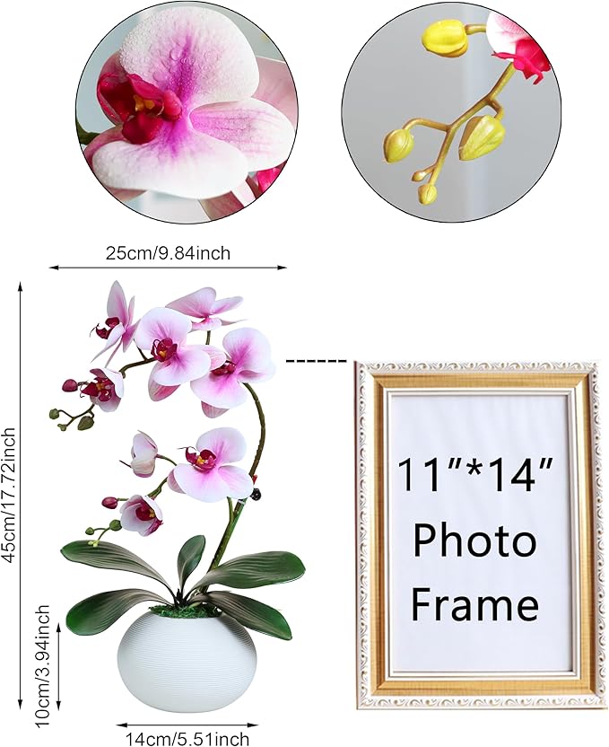 Forlaoers 17" Tall Purple Phalaenopsis Orchid Artificial Flowers Included Vase Faux Plant Potted for Indoor Home Decor Office Bathroom Wedding Decoration Table Centerpiece Arrangements Ornaments