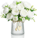 Geosar 2 Bundles Artificial Peonies Flowers Fake Silk Peony Bouquet Faux Peonies Flowers Bulk for Decoration Vase Floral Arrangements Wedding Party Table (White)
