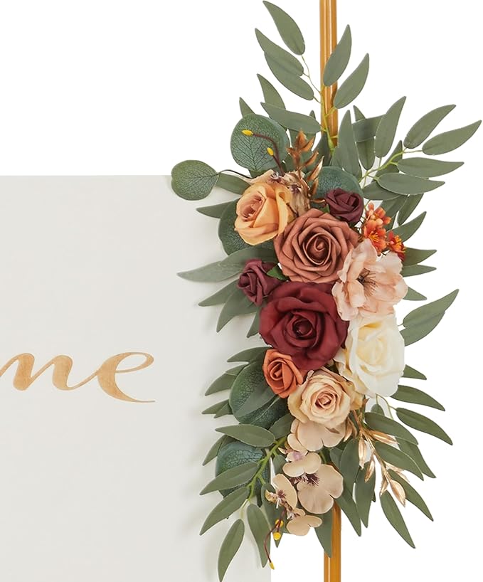Ting's time Wedding Arch Flowers Set of 2 Flower Swag Arrangements Burnt Orange Wedding Welcome Signs Terracotta Flowers for Wedding Ceremony and Reception Backdrop