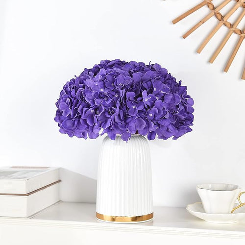 10PCS Artificial Hydrangea Flowers, Fake Hydrangea Silk Flowers Heads with Stems for Wedding Home Party Shop Baby Shower Decoration-Dark Purple