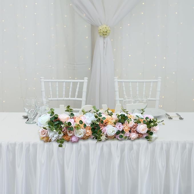 Artificial Silk Wall Flower, Wedding Arch Flower Garland Decorations, Artificial Faked Flowers Row, for Wedding Wall Backdrop Christmas Party Bridal Event Decor (Colorful,39.37 * 11.81 Inch)