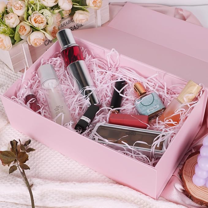 Pink Gift Box with Magnetic Lids 13.8x8.3x4.4 in, Large Bridesmaid Groomsman Proposal Boxes 5 Pack, Collapsible Rectangle Storage Box