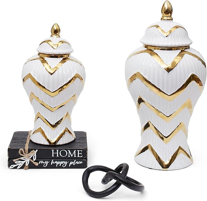 Vase 12.2 Inch White and Gold for Home Decor