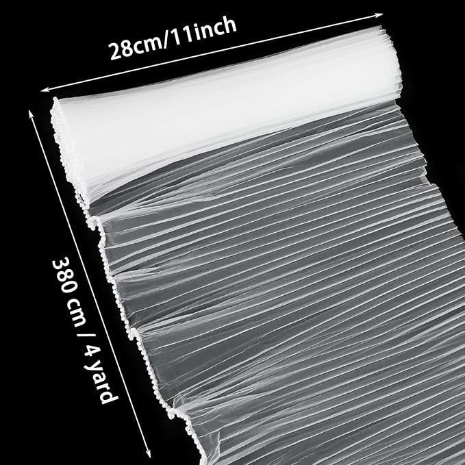 CFTONE 4 Yards Pearl Edge Flower Wrapping Mesh Paper, Bouquet Transparent Mesh Wrapping Paper for Mother's Day Valentine's Day Wedding Graduation (White)