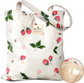 Aesthetic Cotton Tote Bag for Women - Reusable Shoulder Bag with Buckle Fabric Bag for Gym, Travel, Work