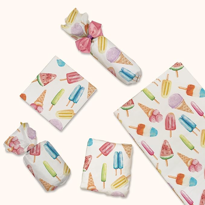 Pro Supply Global Popsicles Printed Tissue Paper for Gift Bags or Boxes and Wrapping - Summer Bulk Decorative Art Tissue Paper for Packaging and Gifting | 24 Sheets 20" x 30"