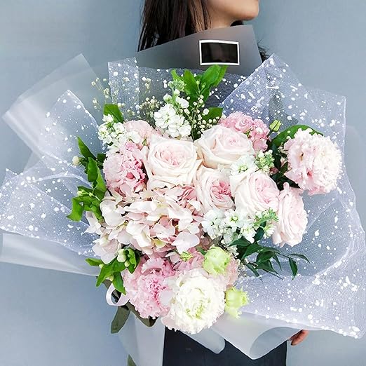 Korean Style Flower Wrapping Mesh Snow Dot Yarn Floral Bouquet Wrapping Paper Gift Packaging Supplies for Fresh Flowers,DIY Crafts 1Roll 19.7inch x 4Yard (Black)