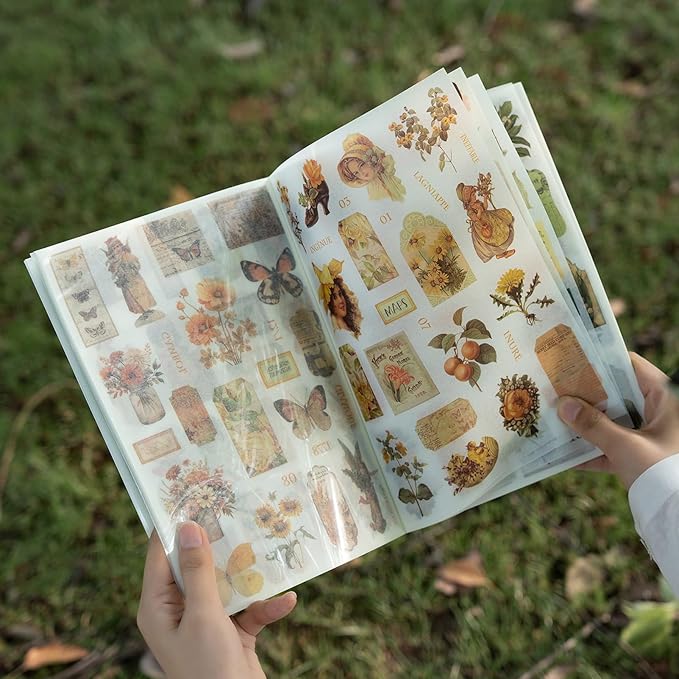 Snycler Sticker Book - 24 Sheets Vintage PET Stickers for Scrapbooking, Junk Journaling, Ephemera, and Decorative Crafts - Pre-Cut Floral Design Stickers Vintage-3